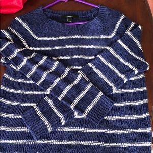 Forever 21 Navy Blue Cream Striped Sweater
